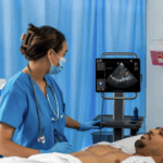 Physician using Kosmos for the FAST Exam
